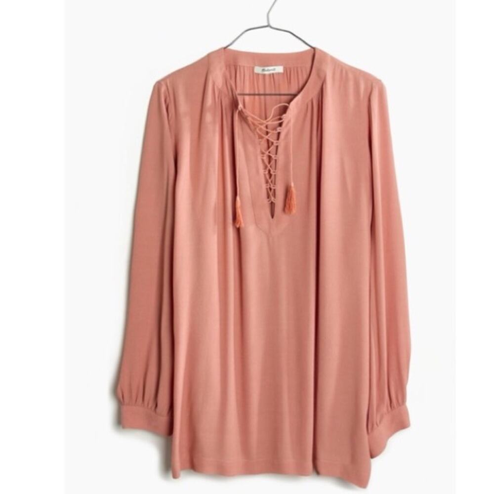 Madewell Peachy Pink Lace Up Peasant Blouse Size Extra Small
